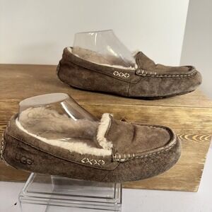 UGG Suede Leather Shearling Slippers Women Sz 7.5  Cozy Cabin Moccasin Warm Soft